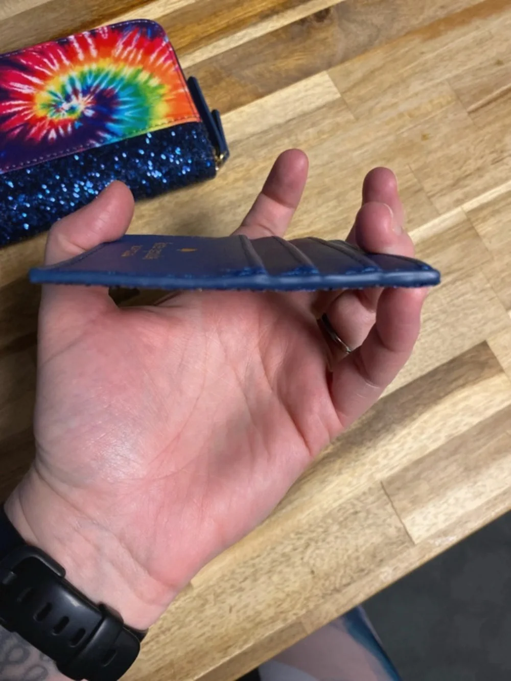 Kate Spade Greta Court Tie-Dye Wallet and Card Holder- Blue Glitter